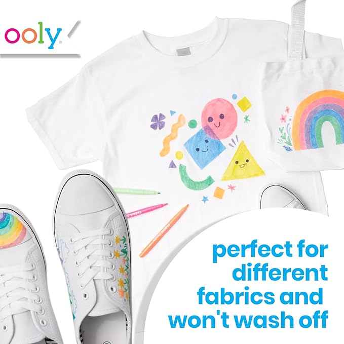 Ooly Permanent Fabric Markers Set of 12, Fabric Doodlers are for Drawing on Denim Jackets, Light T-Shirts, Book Bags, Backpacks and More, Great Kids Activty - Back to School Supplies