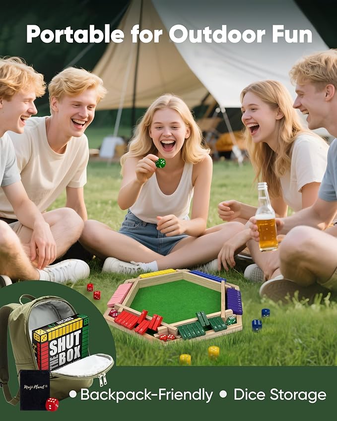 Original Classic 2-6 Player Shut The Box Game, Math Dice Board Game for Family Night Classroom Travel, Wooden Classic Table for Group Kid Adult Senior Travel Party Bar Easy Quick and Fun