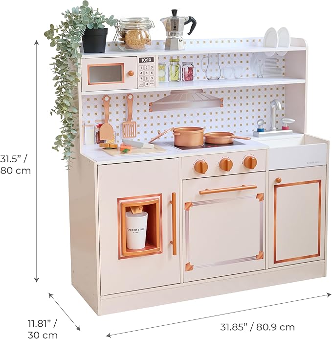 Teamson Kids Wooden Play Kitchen for Toddlers with Accessories, Pretend Cooking Set for Kids Age 3+, White Toy Kitchen Playset, Retro Design, Realistic Features for Boys & Girls, St. Louis Collection