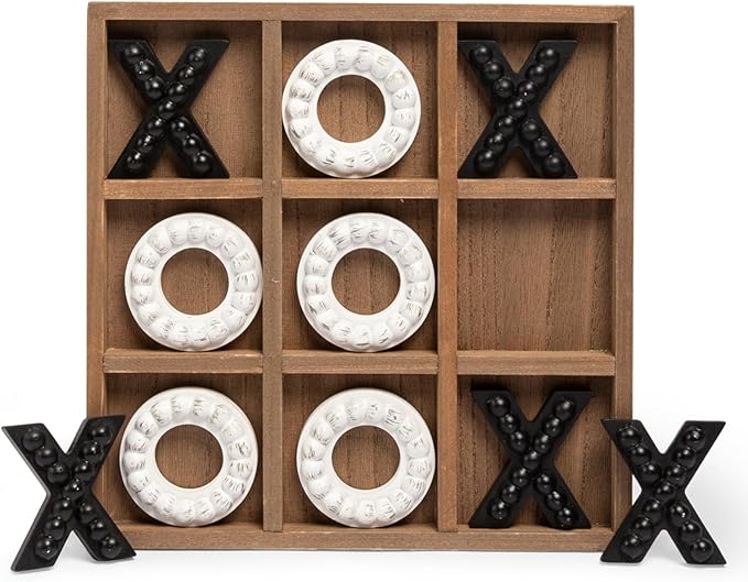 GENMOUS Wooden Tic Tac Toe Game Board for Seniors Family Indoor, 10.6 Inch Rustic Giant Tic Tac Toe Coffee Table Decor, Fun for Family Travel Outdoor Game Room Decor