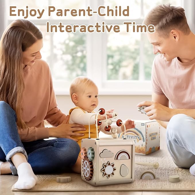 Vanplay Montessori Toys for 1+ Year Old Girls Boy Gifts, Wooden Sensory Activity Cube for Babies 12-18 Months, Learning Educational Toys 1 2 3 Year Old First Birthday Gifts for Toddler 1-3