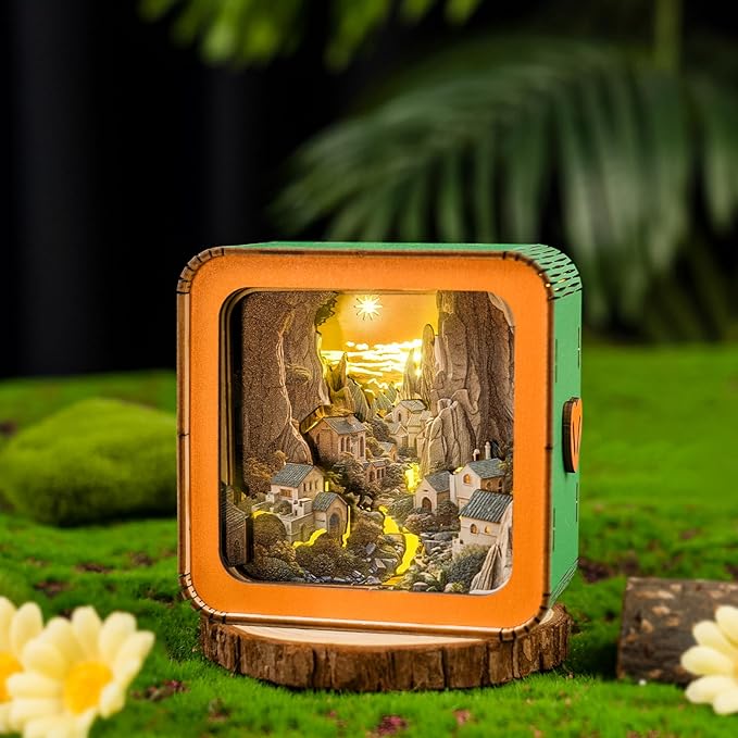 3D Puzzle Nightlight-DIY LED Light Canyon Village Wooden Puzzle-Art Lamp and Craft Kits for Kids and Adults-Birthday Gifts Toys-Home Desk Decor Family Game