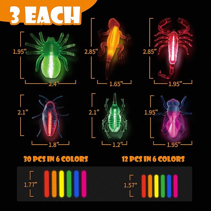 SpringFlower 60pcs Halloween Glow Critters Set for Halloween Party Favor,18 Critters Toys and 42 Glow Sticks, Glow in The Dark Party Favors, Halloween Goodie Bag Fillers, Halloween Miniatures.