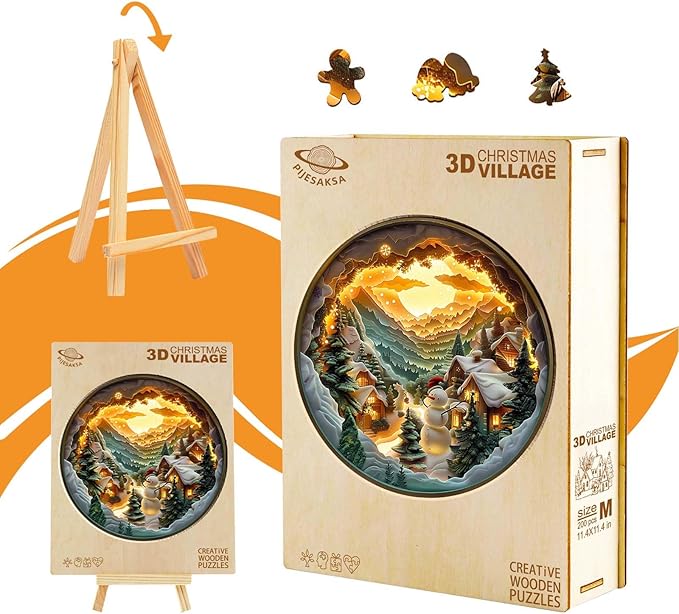 Christmas Wooden Puzzles for Adults, Snow Village Wooden Jigsaw Puzzle, Wood Puzzles Adult, Presents for Family and Friends, Wall Art Home Decor (L-13.4 * 13.4in- 280 Pieces)