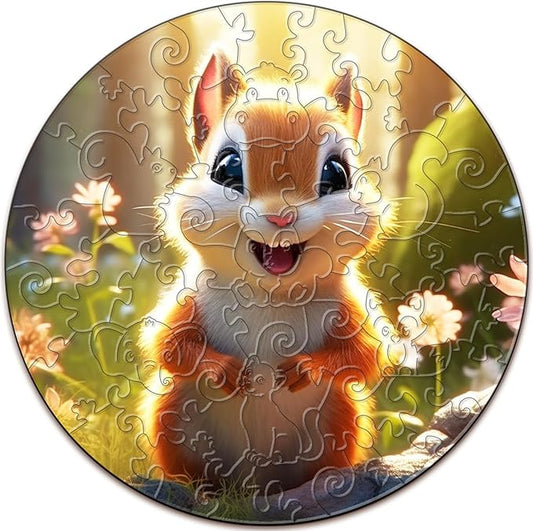 Wooden Puzzles for Kids Ages 4-8, Cute Squirrel Puzzle, Unique Animal Shaped Wooden Jigsaw Puzzles for Kid, 50 Pieces Puzzles for Kids(50pcs,11.4 * 11.4in)