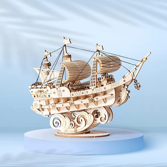 Rolife 3D Wooden Puzzles Model Kit for Adults to Build, Wooden Model Ship Series Sailing Ship Building Model Kit, DIY Crafts Hobbies/Collections/Decorations/Gifts for Friends and Family (Sailing Ship)