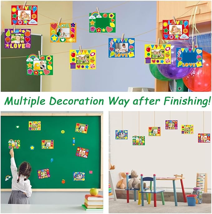chiazllta 30 Packs Fall Crafts Picture Frame Paper Craft Kits for Kids DIY Picture Foam Frame Art Crafts Christmas Holiday Kindergarten Preschool School Classroom Activities Games