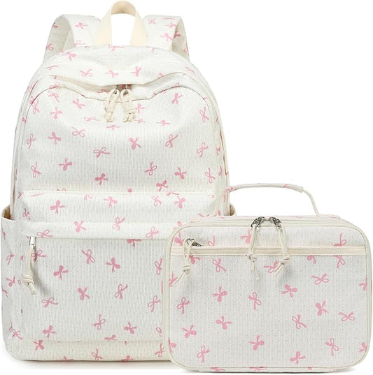 LEDAOU Kids School Backpack with Lunch Box for Girls Toddler BookBag School Bag Preschool Kindergarten Backpack (Pink bow)
