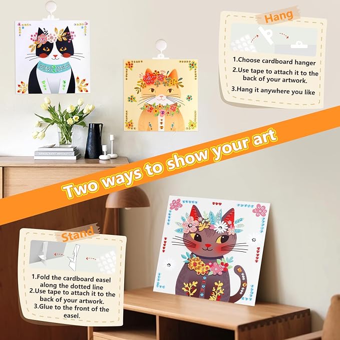 Marlrin Cats Crafts for Kids Ages 4-8,Gem Stickers Crafts for Kids,Diamond Art Kits,Arts and Crafts Kits,Craft Kit for Girls 6-8,Birthday and Christmas Gift for Girls & Boys Ages 3, 4, 5, 6, 7, 8