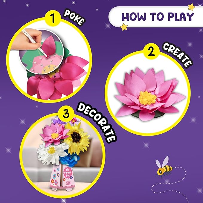 SmartCraft Art & Craft Kit - Poke Art Flower Making Kit for Kids Ages 4, 5, 6, 7, 8, 9, 10 Years Old, Create 8 Beautiful Flowers with Pot, Creative Birthday Gift for Girls & Boys, DIY Fun Activity Kit