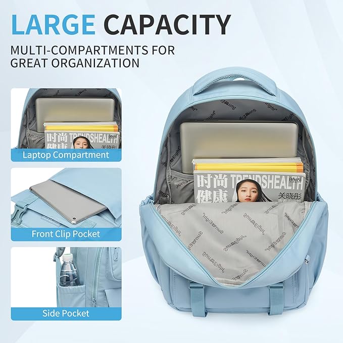 35L Waterproof School Backpack for College, Kids Backpack Lightweight Large Capacity Travel Bag with Multi Pockets(Blue)