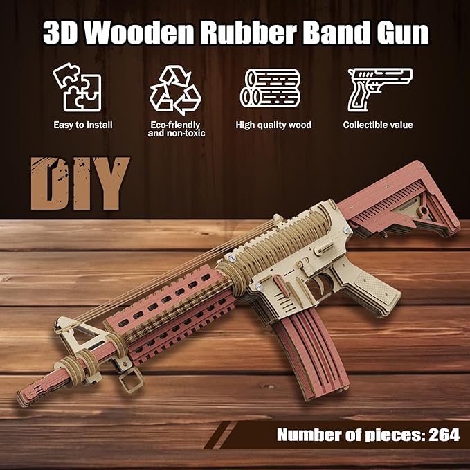 3D Wooden Puzzles for Adults, Rubber Band Gun, DIY Wooden Puzzles Wooden Model Building Kit, Assembly Puzzles, Ideas for Adults & Teens