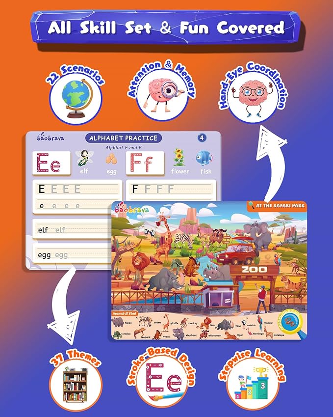 Search and Find Book, and Handwriting Practice & Tracing Books for Kids 3-8 - 50+ Travel Games for Car and Airplane, Preschool Learning Activities, Kindergarten Workbooks, Gift for Kids