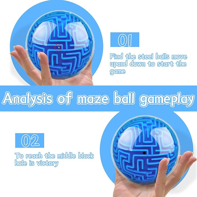 2 Pack 3D Puzzle Maze Ball, Memory Sequential Gravity Cube Balls Educational Toys for Kids Teens & Adults, Hard Challenges Game Lover Tiny Balls Brain Teasers Game Gifts