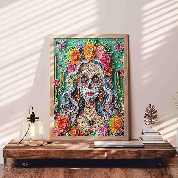 Tucocoo Elegant Floral Woman Puzzle for Adults 1000 Piece, Skull Girl Portrait Paper Art Jigsaw, Impossible Difficult Puzzle Challenging Puzzles for Adults Gift Home Decor Family Game Nights