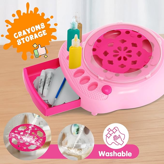 Paint Spin Art Machine Kit for Kids, Arts & Crafts Painting Spinner Toys Kits Sets for Boys & Girls Ages 6 7 8 9 Year Old Pink
