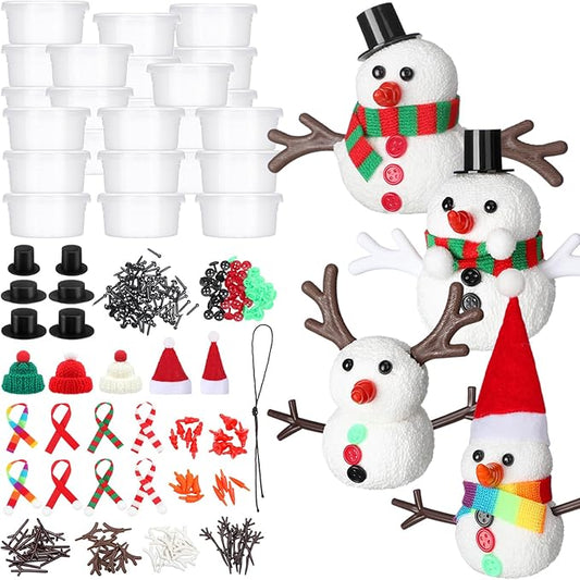 Shappy 24 Pack Christmas Snowman DIY Craft 326 Pcs Build Craft Kit Christmas Decoration Air Dry Modeling Clay for Winter Party DIY Gift Indoor Outdoor Holiday Decoration(Foam Snowman)