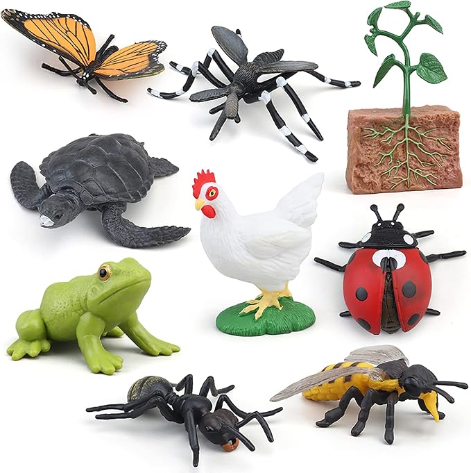 Montessori Life Cycle Animal Figures with Flash Cards, Realistic Animal Figurines Toy, Educational Matching Game for 3+ Year Old Toddlers Kids (Plant)