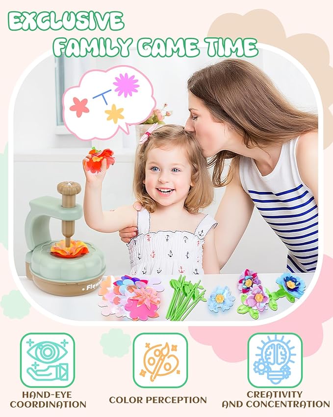 PERRYHOME Fabric Flower Bouquets Toys, 300+ Pcs DIY Flower Crafts for Kids, 2 Gameplays Educational Arts & Crafts Toy, Thanksgiving Birthday and Christmas Gift for 3 4 5 6 7 8 Years Toddler Girl