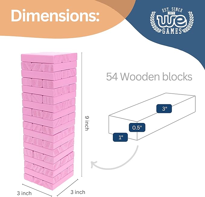 WE Games Wooden Block Stacking Party Game for Adults, Tumble Tower Wedding Guest Book Alternative, Tabletop Games, Includes Storage Case, 12 inches