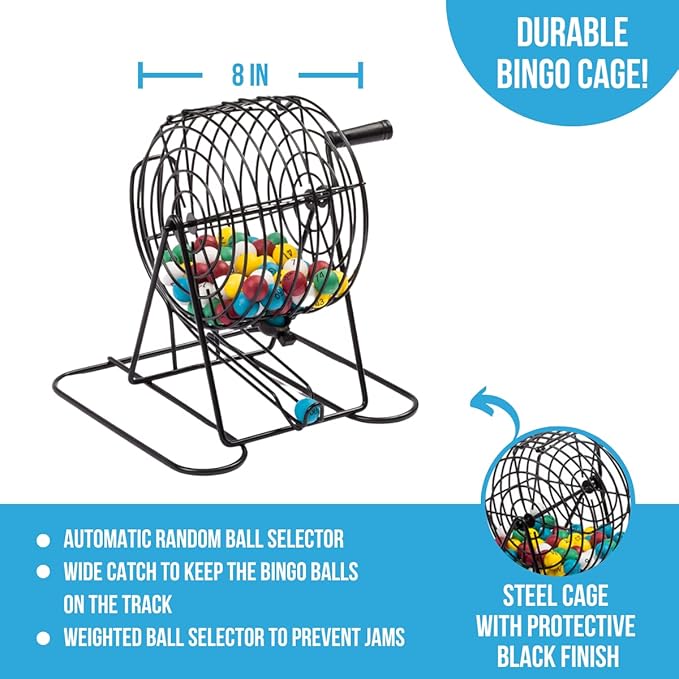 Regal Games Deluxe Bingo Game Set with Cage, Board, Balls, 18 Cards, and Chips