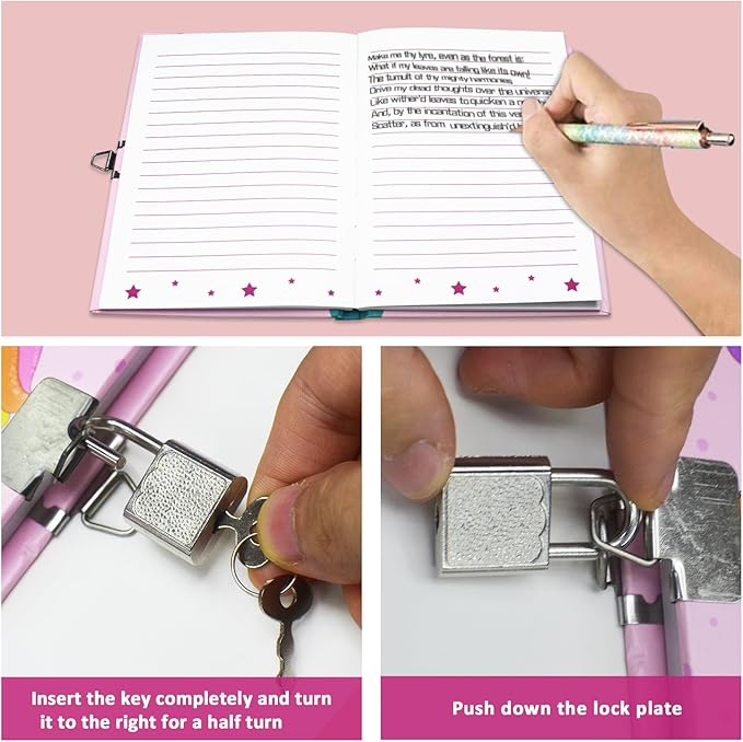 GINMLYDA Girls Diary with Lock for Kids, Pink Doughnut Diaries 7.1x5.3” 160 Page Cute Secret Notebook for Girls Journal with Lock & Key for Little Kids Writing Drawing Girls Gift Age 5-10 Years Old