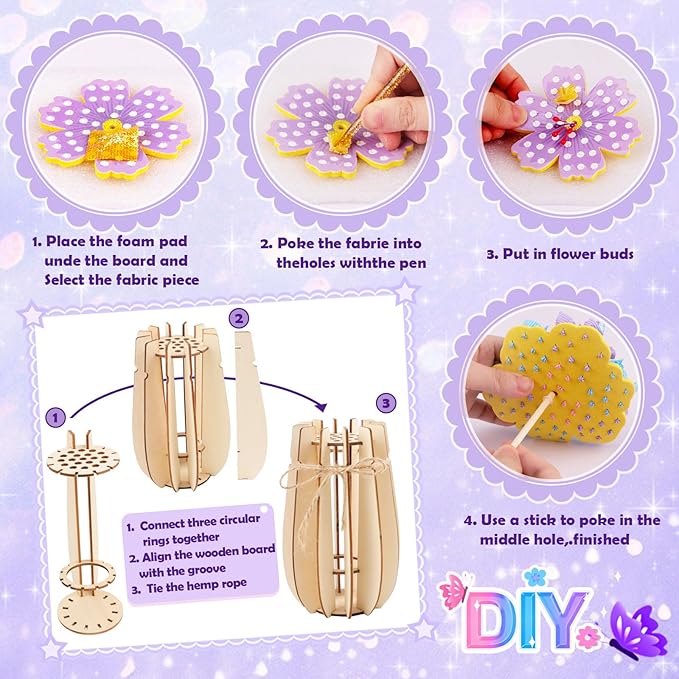 nicknack Poke in Art Kits for Girls with Flower Butterflies Arts and Crafts for Kids Age 4-12 DIY Craft Kits Activity Birthday Gifts