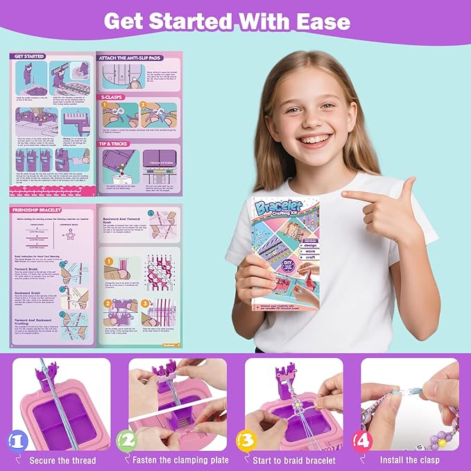 Arts and Crafts for Kids Ages 8-12,Friendship Bracelet Making Kit for Girl,DIY Arts and Crafts Maker for Kids,Jewelry Making Kit Christmas Gifts for Ages 6 7 8 9 10 11 12 Year Old (Pink/Purple)