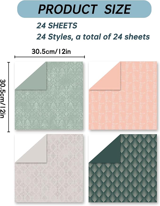 12"X12" Boho Scrapbook Paper, Double sided printing 13.76 oz/390 g, 24 Sheets DIY Origami Decorative Craft for Card Making Background Origami Decopage Decorative Scrapbooking Supplies (Boho3)