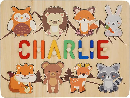 Personalized Name Puzzle for Kids, Custom Baby Gifts for Toddler 1-3, Customized 1st Birthday for Girls & Boys Wooden Animal Puzzle Montessor Toys for Kids