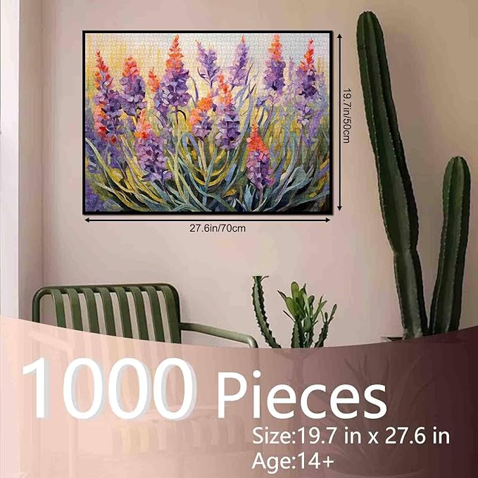 Colorful Flowers Jigsaw Puzzle,Lavender Green Grass 1000 Pieces Jigsaw Puzzles for Adults,27 x 20 Inches Puzzles for Families,HD Quality Flowers Puzzle Gift,Family Activity Perfect for Game Night