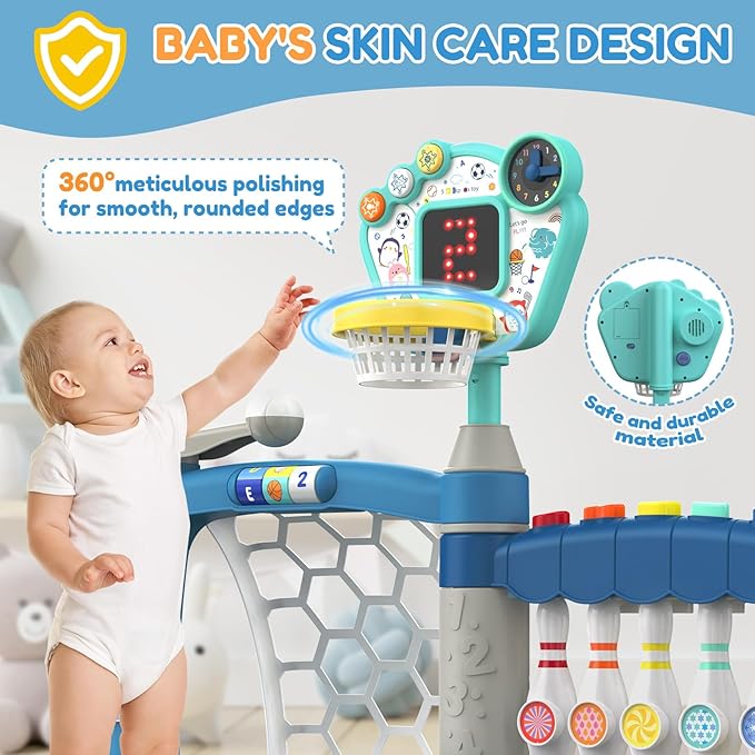 Toddler Sports Toys, 5-in-1 Toddler Basketball Hoop Soccer Bowling Baseball Golf Activity Center, 1 2 3 Year Old Boys Girls Toy, Toys for Toddlers & Baby