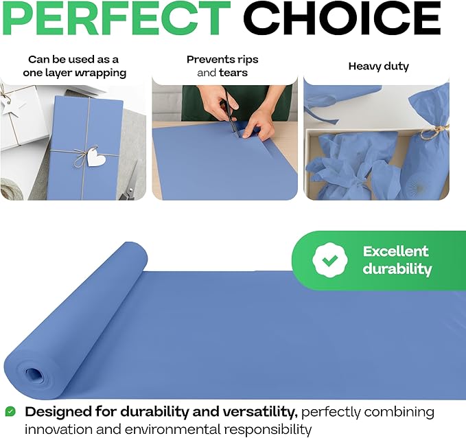 12" x 1200" (100 ft) Blue Kraft Paper Roll, Pack of 2 - USA-Made Quality Craft Paper for Gift Wrapping, Kids' Arts & Crafts, School Projects - 100% Recycled, 50 lb Natural Material by IDL Packaging