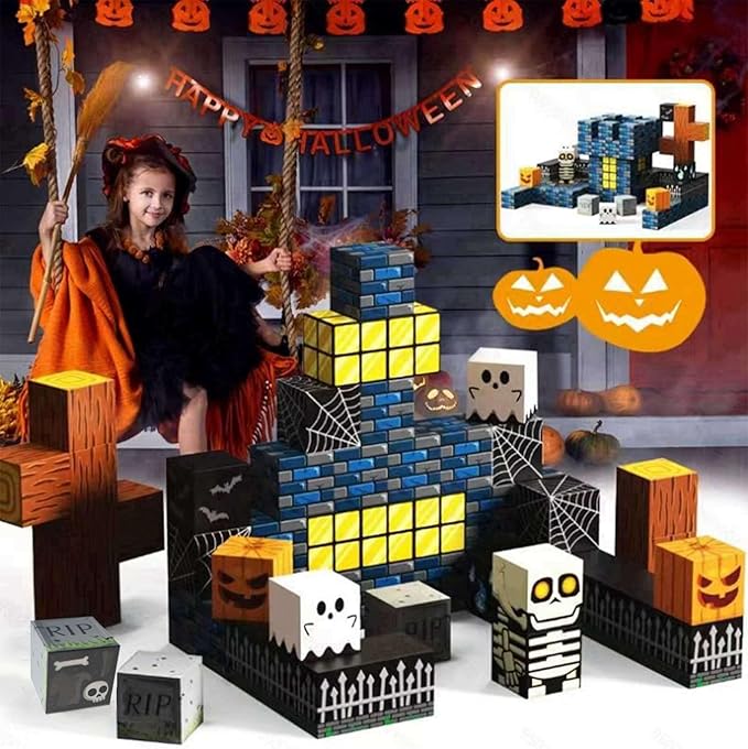 Magnetic Blocks Halloween Toys for Kids Skeleton Toy Spooky Town Building Magnetic Tiles Halloween Party Favors Gift for Boys Girls & Adults