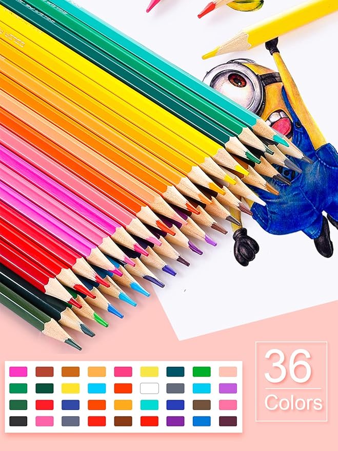 Deli 36 Pack Colored Pencils with Built-in Sharpener in Tube Cap, Vibrant Color Presharpened Pencils for School Kids Teachers, Soft Core Art Drawing for Coloring, Sketching, and Painting