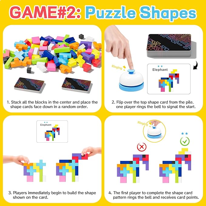 Wooden Block Game 120Pcs Fast-Paced Stacking Building Block Game Challenging Board Games for Kids 1 to 6 Players Color Block Puzzles Party Games for Ages 4+ Blue