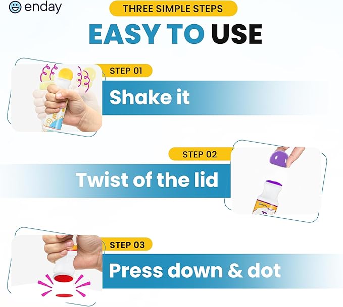 Enday Washable Dot Markers for Toddlers 1-3 - 8 Colors, Activity Sheets and Stencils Included - Bingo Daubers, Dot Art, Dot Markers for Toddlers 2-4 Years, Dot Paint for Toddler Arts and Crafts