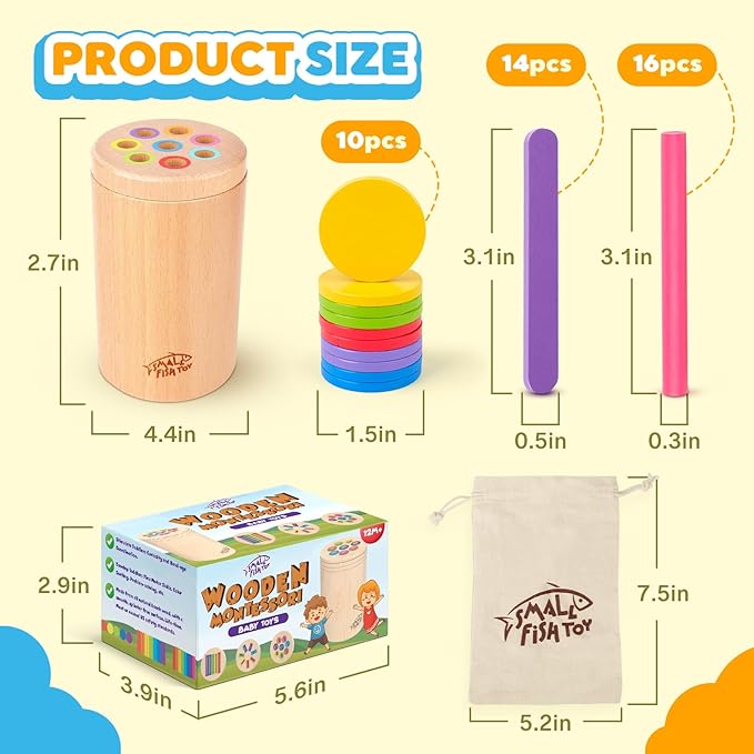 Wooden Montessori Baby Toddler Toys: 3 in 1Learning Fine Motor Skills Juguetes, Educational Color Sorting Fidget Sensory Toys for Toddlers 1-3, Object Permanence Cause and Effect Boys Girls Gifts