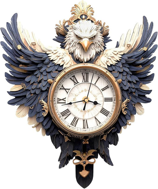 KAAYEE 3D Puzzle for Adult, Wooden Eagle Pendulum Clock Mechanical Model Kit, 33 PCS DIY Vintage Wall Clock Building Kit, Creative Craft Gift for Birthday Home Decor (Battery Not Included)