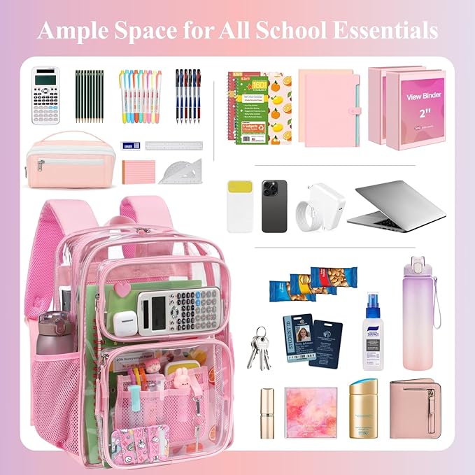 PACKISM Clear Backpack for School - 17 inch Large Heavy Duty Clear Bookbag, See Through PVC Backpacks (for age 12 above)