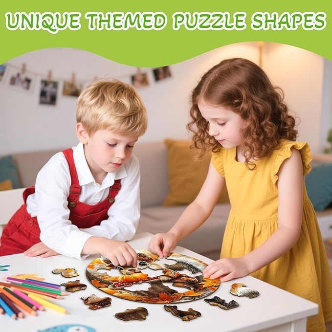 Wooden Puzzles for Kids Ages 4-6 - Squirrel's Harvest 50 Pieces Children Puzzles - Large Pieces Kids Puzzle with Unique Shapes - Fall Puzzles for Boys and Girls (11.4 * 11.4 in)