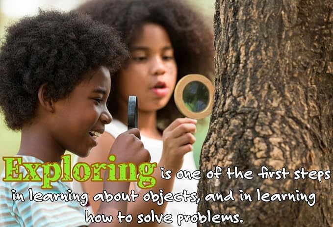 Adventure Set - 2X Wood Magnifying Glass for Kids with 4 Pictures - Wooden Montessori Toy - Learn and Explore