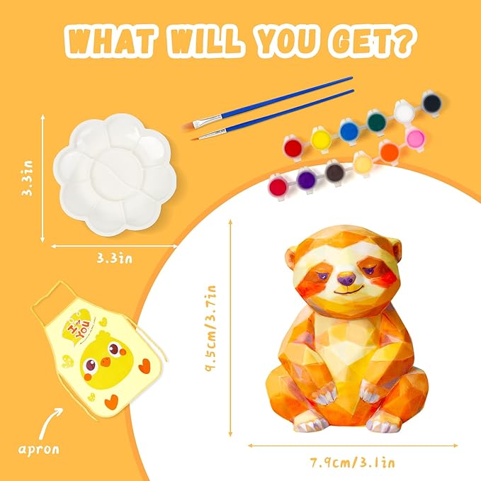 Paint Your Own Sloth Lamp Kit, Art Supplies Arts and Crafts for Kids Ages 8-12, DIY 3D Sloth Night-Light, Creativity Painting Kit Toy for Girl Boy Teen, Birthday Gift for Daughter Son