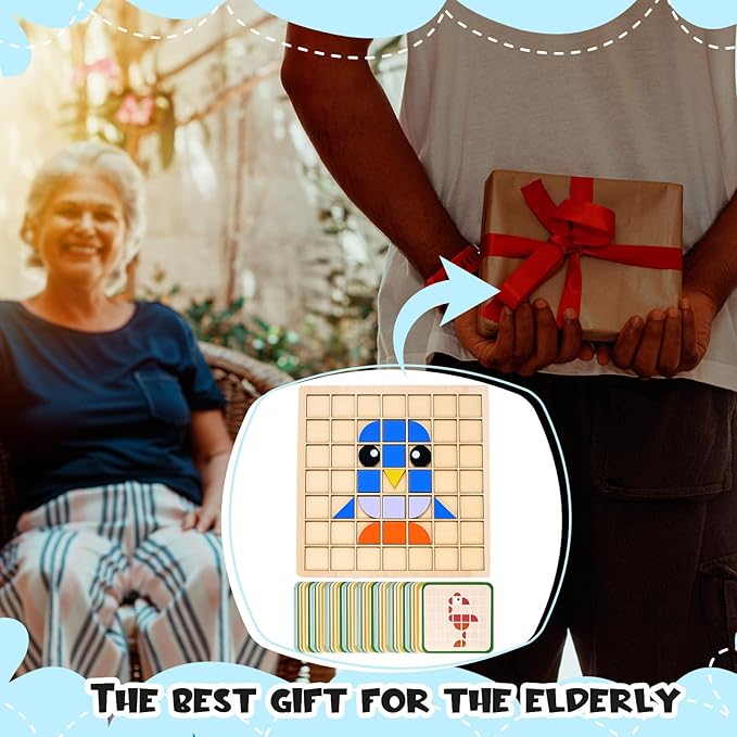 Soulchen 130 Pcs Wooden Matching Puzzle for Elderly Dementia, Colorful Shape Memory Building Blocks, Occupational Therapy Activities for Alzheimers Patients, Senior Care Gift Nursing Home Thanksgiving
