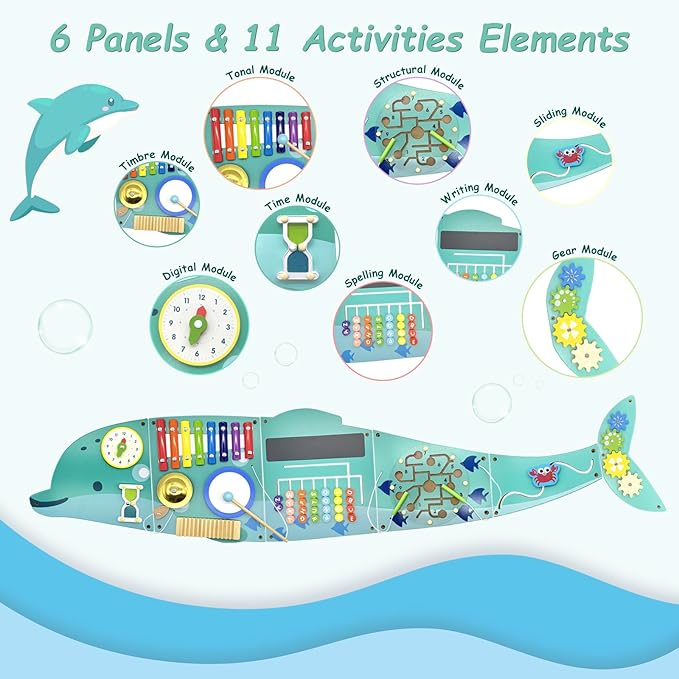 Activity Wall Busy Board Panels, Montessori Sensory Toys, Wall Activity Center, Educational Toy, Interactive Wooden Learning Toy for Toddler Playroom & Children's Daycare