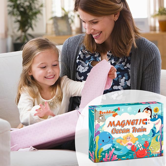 Toys for Toddlers, 11 Magnetic Wooden Sea Animals Train Set, Montessori Toys for Toddlers, Educational Activities for Kids, Birthday Gifts for Boys, Girls