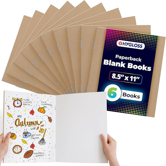 Hygloss Blank Books 8.5 x 11 Inches - 6 Pack – Kraft Color Paperback for Drawing & Writing – Empty Books for Journaling, Sketching or Arts & Craft