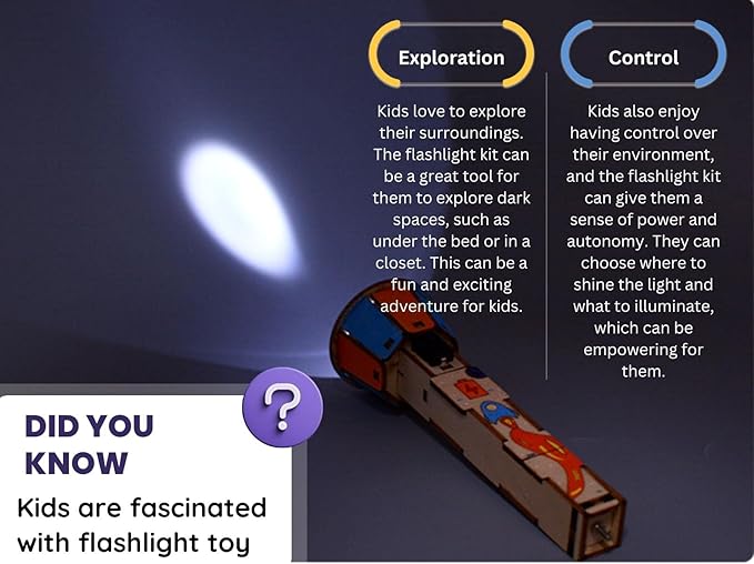 DIY Wooden Flashlight STEM Kit for Kids Aged 6-10 | Battery-Operated Educational Science Experiment Kit with Built-in Switch
