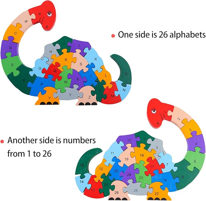 LovesTown Wooden Animal Puzzles for Toddlers, Alphabet Building Blocks for Kids, Preschool Letters and Numbers Learning Puzzle, 2 PCS