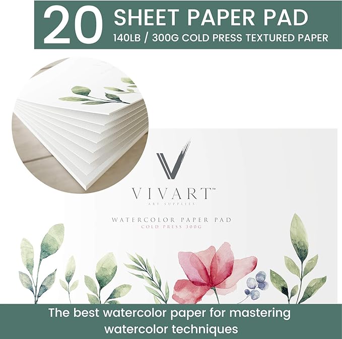 remium 48‑Color Watercolor Set for Adults & Beginners – 48 Vivid Half‑Pans, 2 Artist‑Grade Brushes (Sizes 8 & 12), 20‑Sheet 300 gsm Cold‑Press Paper Pad & Step‑by‑Step e‑Course
